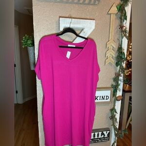 Zenana Fuchsia Pink V-neck Shirt Dress Women’s Size 2X NWT